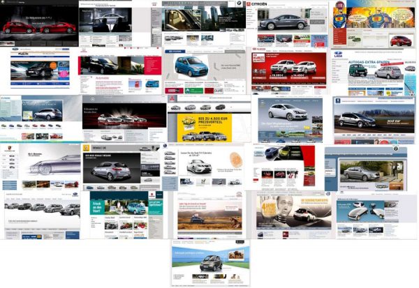 Screenshots von Internetauftritten von 26 verschiedenen Automobilherstellern (September 2008)