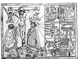 Der gute und der schlechte Beter, Holzschnitt, Deutschland 1430-1460
