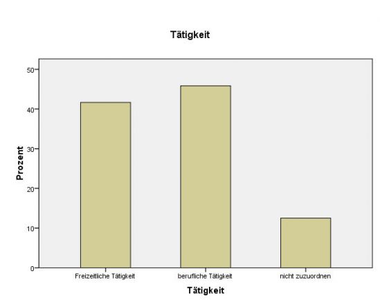 Freizeit und Beruf sind etwa gleich verteilt.